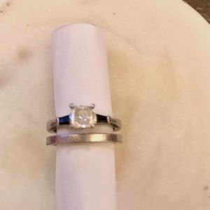 Platinum Diamond and Sapphire Wedding Set